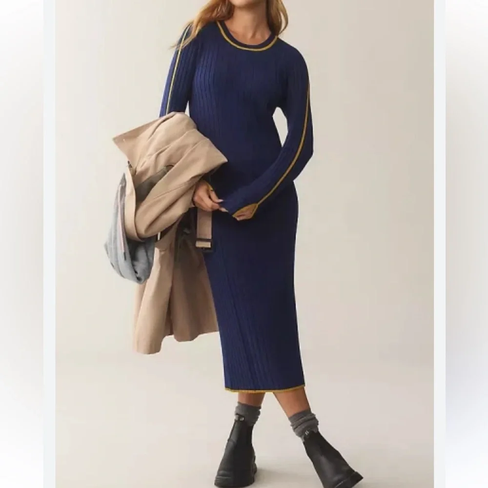 Anthropologie Daily Practice womans Ribbed Knit Midi Dress in Navy size XS - Picture 1 of 4
